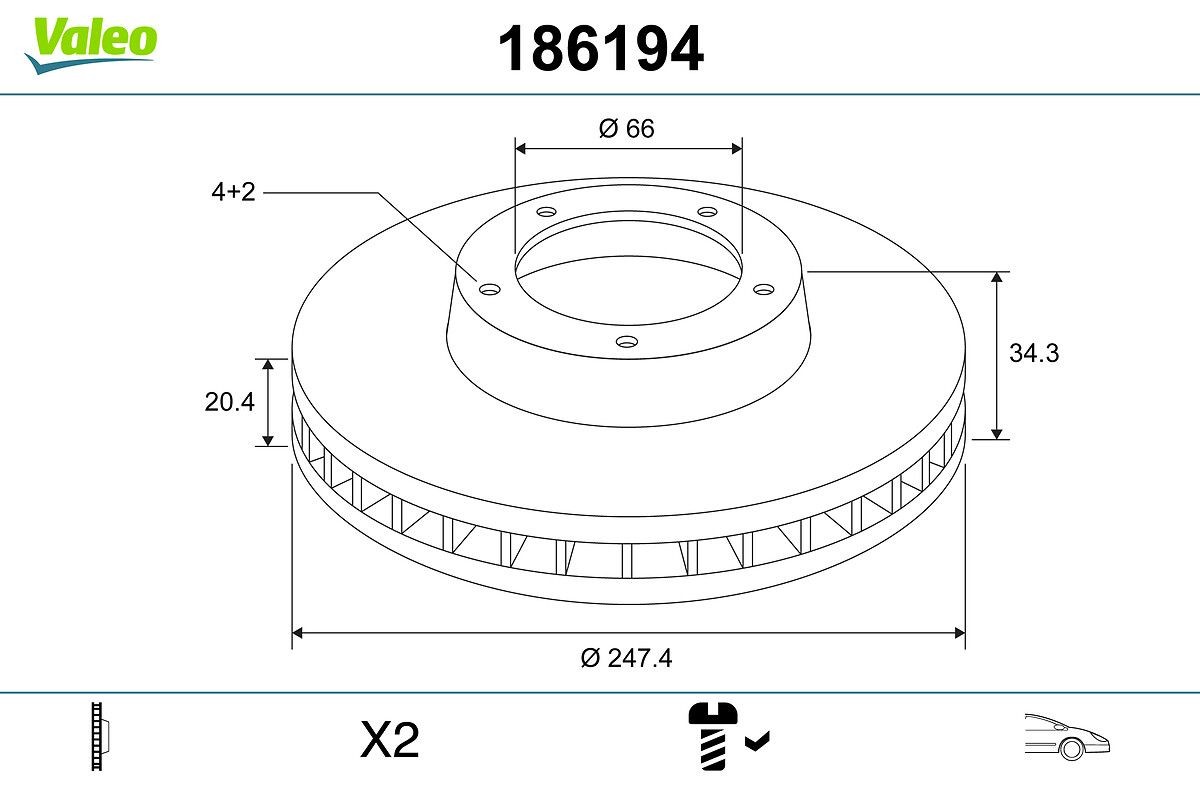 VALEO 186194 Brake disc Front Axle, 247x20,4mm, 4, Vented