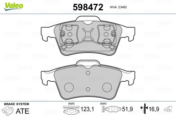 598472 VALEO Brake pad set SAAB Rear Axle, excl. wear warning contact, with anti-squeak plate
