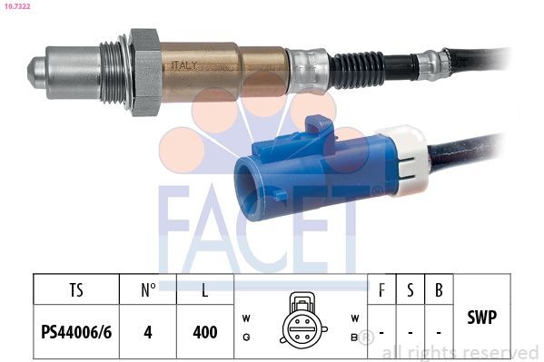 FACET 10.7322 Lambda sensor Made in Italy - OE Equivalent, Heated, Planar probe, Thread pre-greased, 4