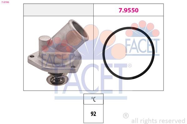 FACET 7.8196 Engine thermostat Opening Temperature: 92°C, Made in Italy - OE Equivalent