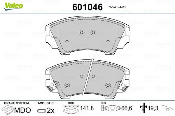 601046 VALEO Brake pad set SAAB Front Axle, incl. wear warning contact, with anti-squeak plate