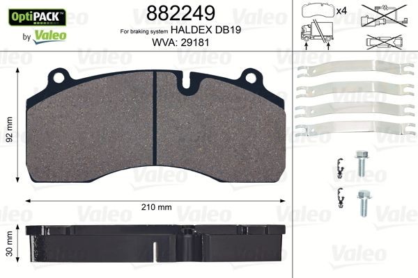 29181 VALEO OPTIPACK, excl. wear warning contact, with bolts/screws Height: 92mm, Width: 210mm, Thickness: 30mm Brake pads 882249 buy