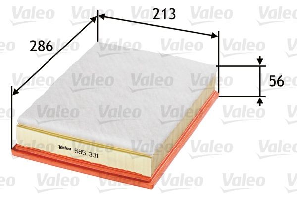 VALEO 56mm, 213mm, 286mm, Filter Insert, with pre-filter Length: 286mm, Width: 213mm, Height: 56mm Engine air filter 585331 buy