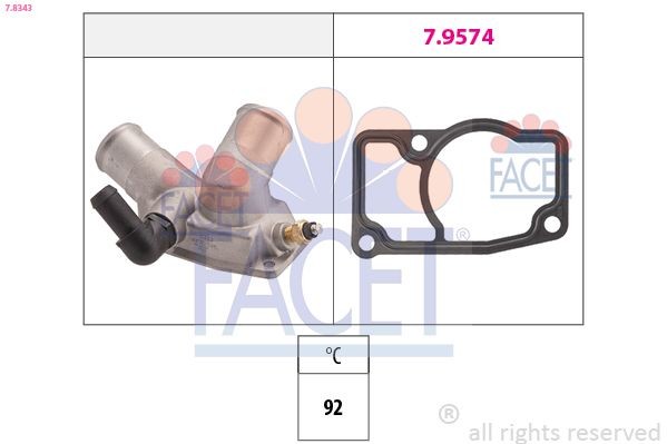 FACET 7.8343 Engine thermostat Opening Temperature: 92°C, Made in Italy - OE Equivalent