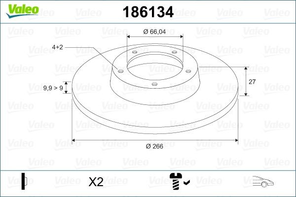 VALEO 186134 Brake disc Front Axle, 266x9,9mm, 4, solid