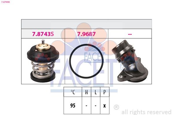EPS 1.880.799K FACET Opening Temperature: 95°C, Made in Italy - OE Equivalent, with connection adapters Thermostat, coolant 7.8799K buy