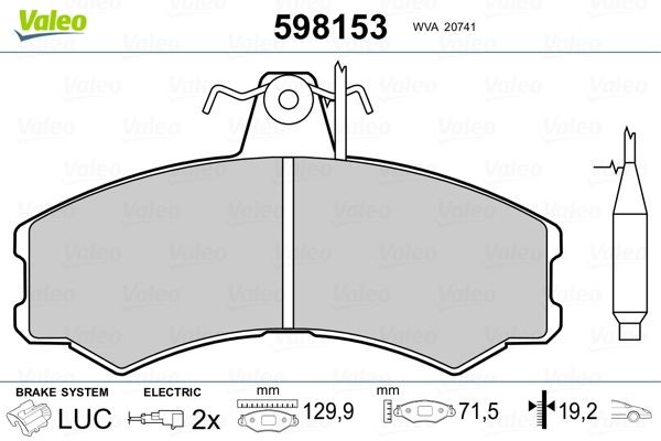 VALEO 598153 Brake pad set Front Axle, incl. wear warning contact, without anti-squeak plate