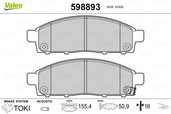 VALEO 598893 Brake pad set Front Axle, incl. wear warning contact, without anti-squeak plate