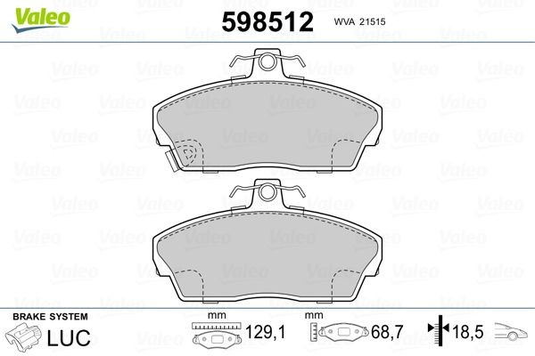 VALEO 598512 Brake pad set Front Axle, excl. wear warning contact, without anti-squeak plate