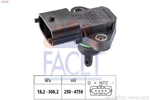 EPS 1.993.178 FACET Pressure from 18 kPa, Pressure to 300 kPa, Made in Italy - OE Equivalent Air Pressure Sensor, height adaptation 10.3178 buy