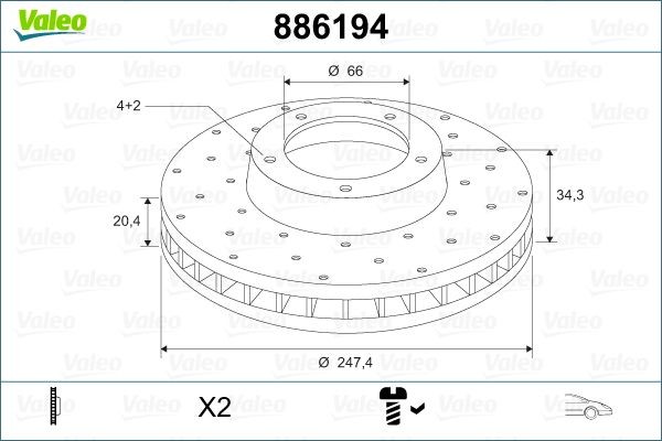 VALEO 886194 Brake disc Front Axle, 247x20,4mm, 4, perforated/vented