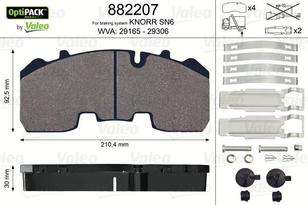 29165 VALEO OPTIPACK, Rear Axle, excl. wear warning contact, without bolts/screws Height: 92,5mm, Width: 210mm, Thickness: 30mm Brake pads 882207 buy