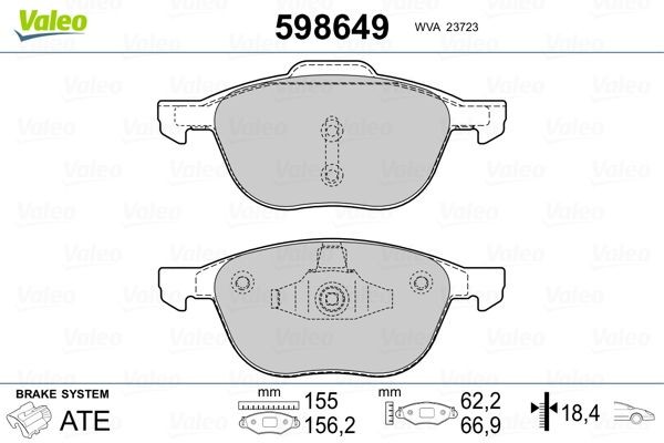 VALEO 598649 Brake pad set Front Axle, excl. wear warning contact, with anti-squeak plate