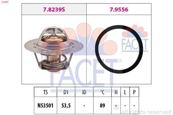 EPS 1.880.297 FACET Opening Temperature: 89°C, 53,5mm, Made in Italy - OE Equivalent, with seal D1: 53,5mm Thermostat, coolant 7.8297 buy