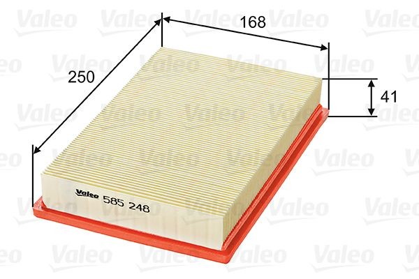 585248 VALEO Air filters HYUNDAI 41mm, 168mm, 250mm, Filter Insert