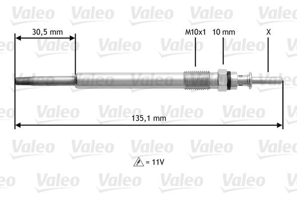 Heater plugs VALEO 11V M10X1, 134,5 mm, 15 Nm - 345112
