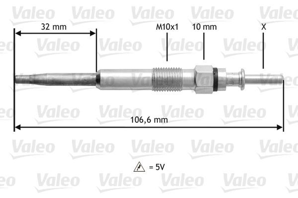 Glow plugs VALEO 5V M10X1, 106 mm, 15 Nm - 345134