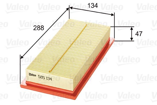 VALEO 47mm, 134mm, 288mm, Filter Insert Length: 288mm, Width: 134mm, Height: 47mm Engine air filter 585134 buy
