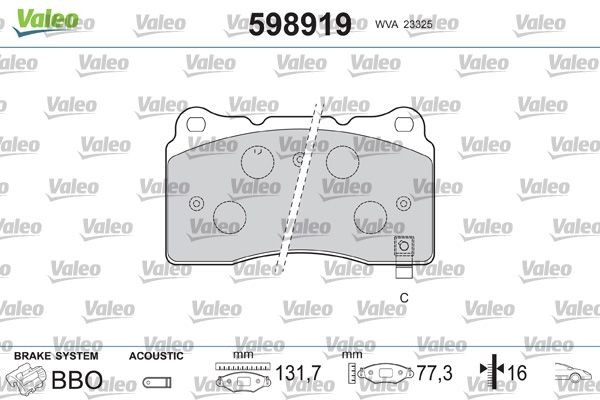 VALEO 598919 Brake pad set 4G7Z 2001-AA
