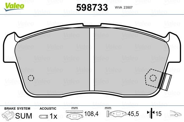 598733 VALEO Brake pad set DAIHATSU Front Axle, incl. wear warning contact, without anti-squeak plate