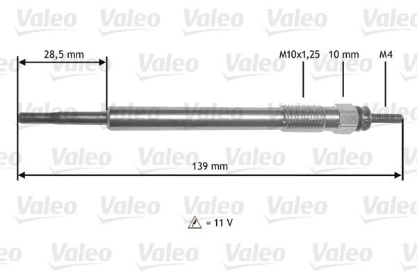 D4DM211 VALEO 4,4V M10X1.25, 139 mm, 18 Nm Total Length: 139mm, Thread Size: M10X1.25 Glow plugs 345211 buy
