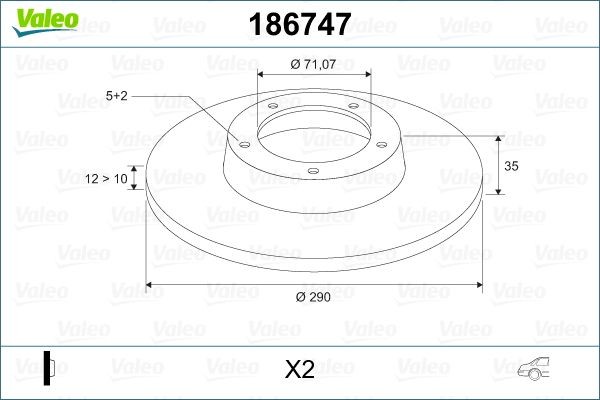 VALEO 186747 Brake disc Rear Axle, 290x12mm, 5, solid