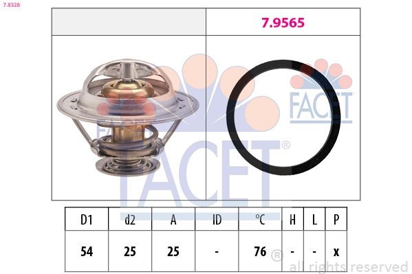FACET 7.8328 Engine thermostat Opening Temperature: 76°C, 54mm, Made in Italy - OE Equivalent
