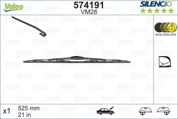 VALEO SILENCIO PERFORMANCE 574191 Wiper blade 525 mm Front, Standard, arched, for left-hand/right-hand drive vehicles, 21 Inch