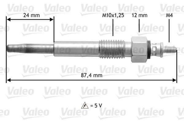 VALEO 345176 Glow plug 5V M10X1,25, 87,4 mm, 18 Nm
