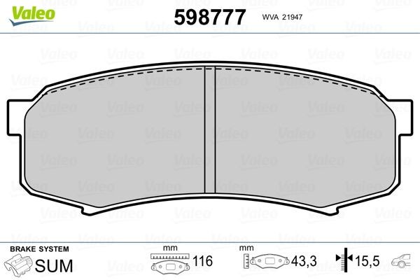Lexus NX Brake pad 7130202 VALEO 598777 online buy
