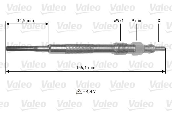 Glow plug VALEO 4,4V M9X1, 119 mm, 12 Nm - 345219