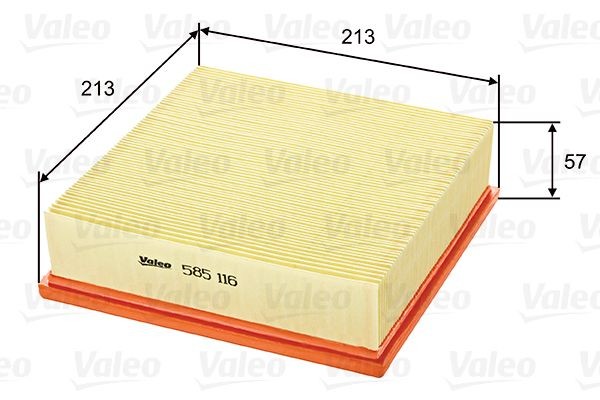 VALEO 585116 Air filter 58mm, 212mm, 212mm, Filter Insert