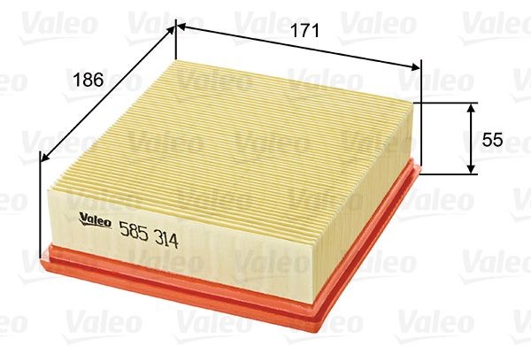 VALEO 585314 Air filter 55mm, 171mm, 186mm, Filter Insert