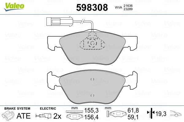 VALEO 598308 Brake pad set Front Axle, incl. wear warning contact, without anti-squeak plate