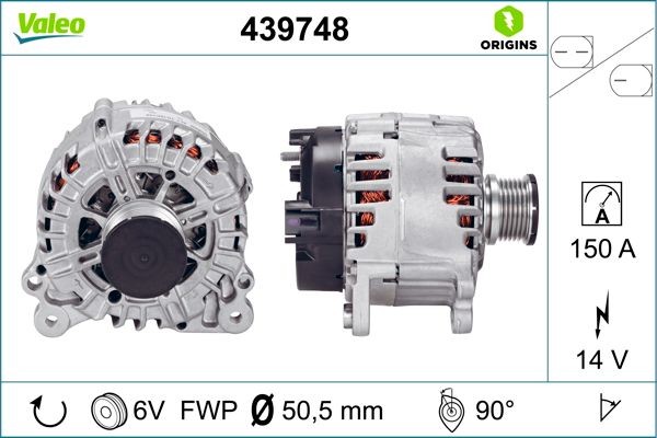 VALEO 14V, 150A, R 90, Ø 51 mm, NEW ORIGINAL PART Number of ribs: 6 Generator 439748 buy