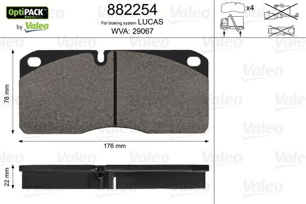 VALEO 882254 Brake pad set OPTIPACK, excl. wear warning contact, without bolts/screws