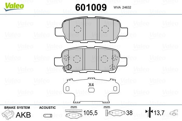 VALEO 601009 Brake pad set Rear Axle, incl. wear warning contact, with anti-squeak plate