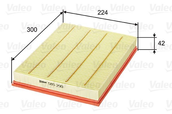VALEO 585290 Air filter 42mm, 224mm, 300mm, Filter Insert