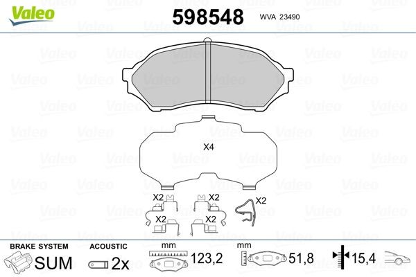 VALEO 598548 Brake pad set Front Axle, incl. wear warning contact, with anti-squeak plate, with slide rails