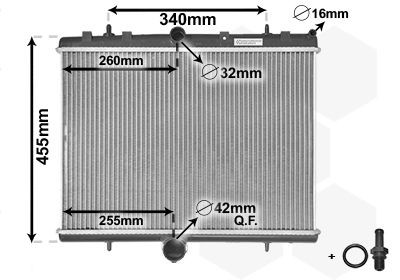 40002314 VAN WEZEL Radiators PEUGEOT Aluminium, 380 x 540 x 25 mm, *** IR PLUS ***, with accessories, Brazed cooling fins