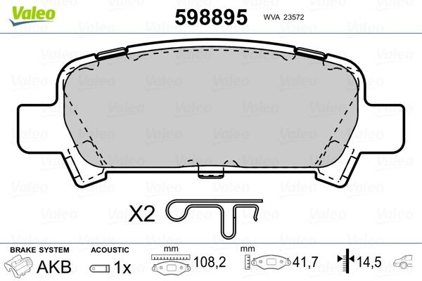 VALEO 598895 Brake pad set Rear Axle, incl. wear warning contact, with anti-squeak plate