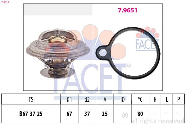 FACET 7.8613 Engine thermostat Opening Temperature: 80°C, 67mm, Made in Italy - OE Equivalent