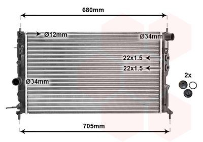 VAN WEZEL Aluminium, 608 x 380 x 34 mm, with accessories, Mechanically jointed cooling fins Radiator 37002244 buy