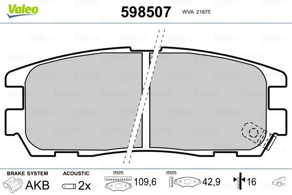 VALEO 598507 Brake pad set Rear Axle, incl. wear warning contact, without anti-squeak plate