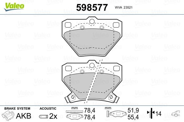 VALEO 598577 Brake pad set Rear Axle, incl. wear warning contact, with anti-squeak plate
