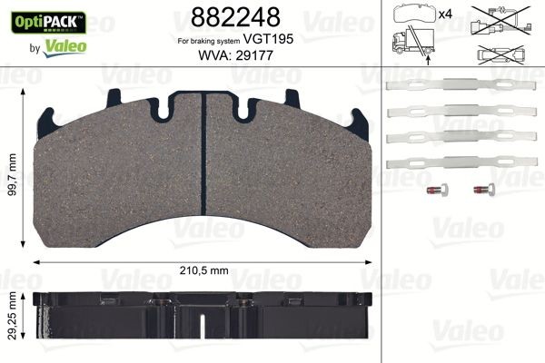 29177 VALEO OPTIPACK, Rear Axle, excl. wear warning contact, with bolts/screws Height: 99,7mm, Width: 211mm, Thickness: 29mm Brake pads 882248 buy