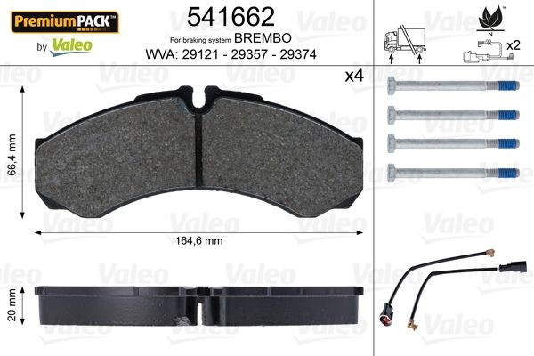 29121 VALEO E-PERFORMANCE, Front Axle, incl. wear warning contact, with lock screw set Height: 66,4mm, Width: 164,6mm, Thickness: 20mm Brake pads 541662 buy