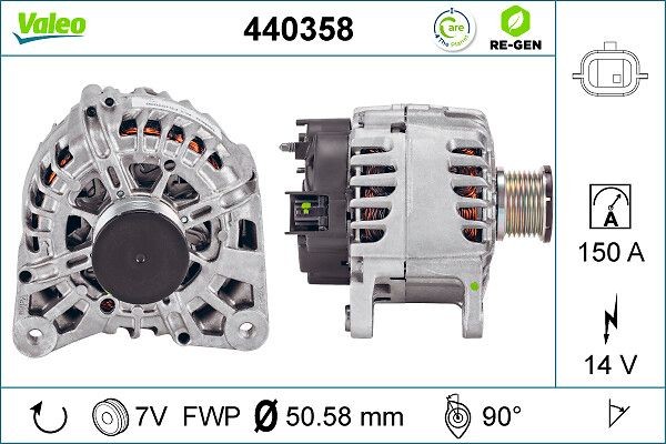 440358 VALEO Generator OPEL 14V, 150A, R 90, Ø 50 mm, REMANUFACTURED PREMIUM
