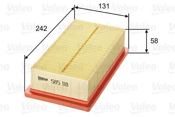 VALEO 585118 Air filter 59mm, 131mm, 245mm, Filter Insert