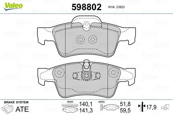 VALEO 598802 Brake pads MERCEDES-BENZ R-Class 2005 in original quality